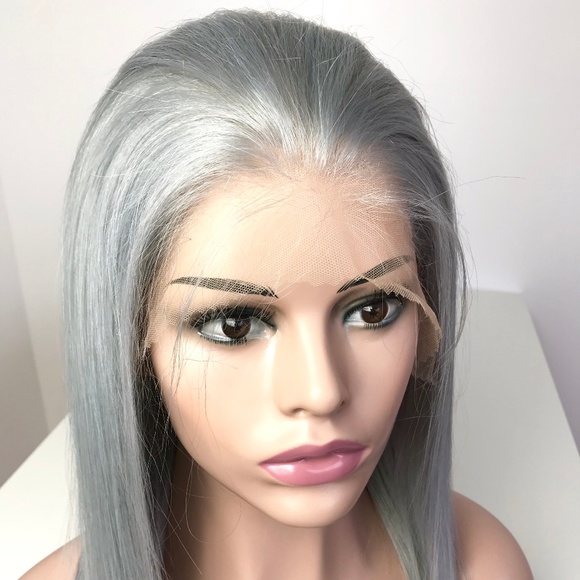 24” Silver Gray Full Lace Wig Straight main image 5